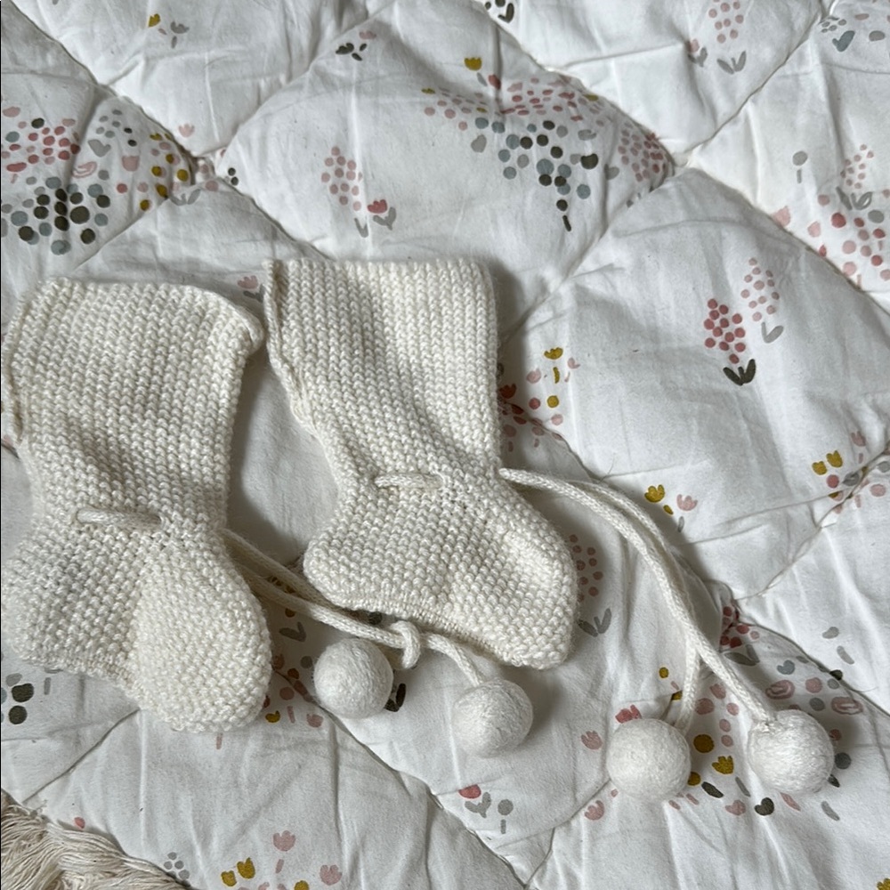 Cozy Knit Baby Booties with Pom Poms